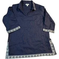 Nieman Marcus 100% Linen Navy Tunic Top Women's Size Medium  Excellent Shape