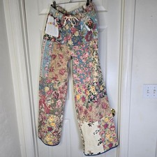 Upcycled quilt pants with vintage linens OS