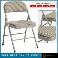 METAL FOLDING CHAIR BEIGE FABRIC FOLDABLE PADDED SEAT FOR HOME OFFICE CHAIRS NEW
