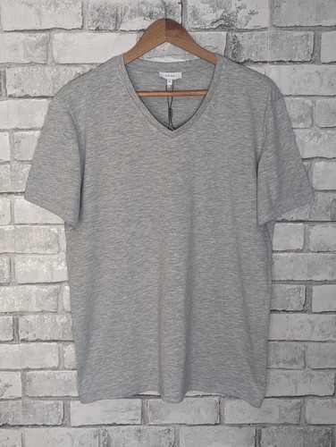 Reiss Dayton Herren T-Shirt Grau V-Ausschnitt Baumwollmix Gr. XL Neu Mit Etikett