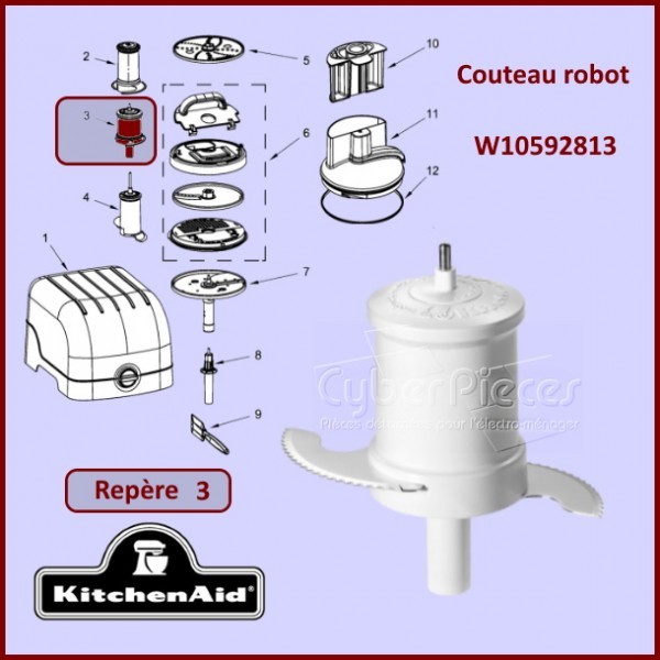 Couteau robot Kitchenaid W10592813 pour remplacer une lame usée ou émoussée