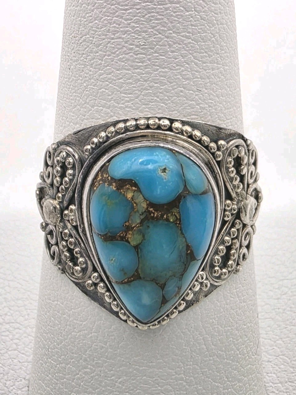 Solid Sterling Silver 925 Turquoise Ring Size 8 G… - image 2