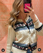 NWT ZARA Jacquard Knit Cardigan Ecru/multicolored 0021/120 Sizes M, L