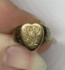DARLING Victorian Vintage 14k Gold Sterling Silver Heart Signet Ring Sz2