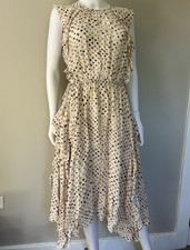 UllaJohnsonSilk Ruffle Midi Dress Size 2 Cream Beige AnimalPrint AsymmetricalHem
