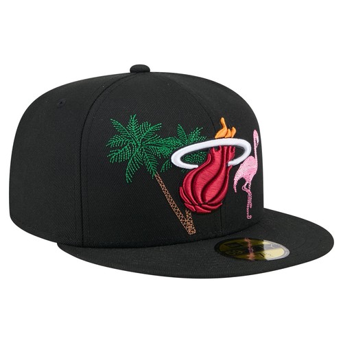 Men's New Era Black Miami Heat State Stitch 59FIFTY Fitted Hat - Imagen 3 de 6