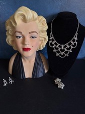 VINTAGE LADY HEAD VASE CONVENTION MARILYN MONROE 10” & VINTAGE NECKLACE/EARRINGS