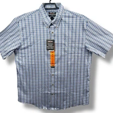 Kirkland Signature Men’s Non-Iron  Sport Shirt 2XL  - XXL Blue Plaid Short Sleev