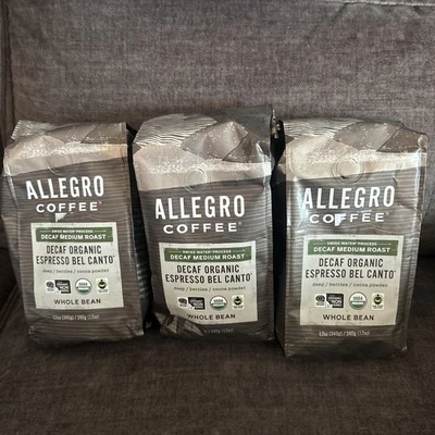 Lot Of 3 Allegro Coffee DECAF ORGANIC Bel Canto ROAST Whole Bean Coffee 09/2025
