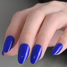 evpct Glossy Press on Nails Short Almond Short for Women, Royal Blue Fake Nai...