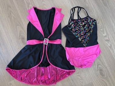 Revolution Dance Black & Pink Childrens Dance Costume Set W/ Sparkle Accents & B