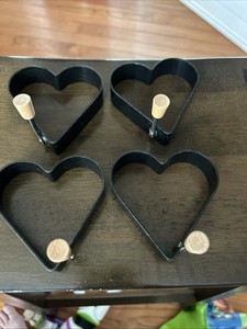 4  Heart Shaped Egg Rings-Pancake Mold Ring With Wooden Handles