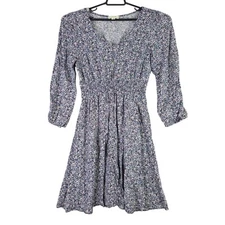 Womens Indigo Rose Multicolor Floral Dress V Neck Long Sleeve 100% Rayon Size XL