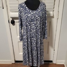 Garnet Hill Navy and Gray Floral Long Sleeve Dress