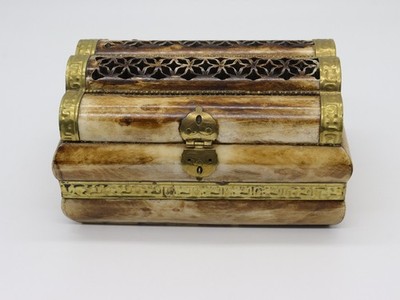Camel Bone & Brass Handmade Velvet Lined Jewelry Trinket Box
