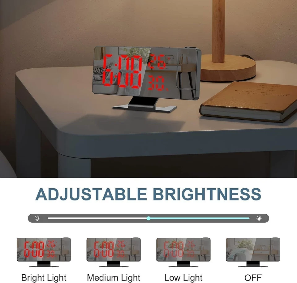 7.8" LED Projection Alarm Clock Digital Clock with 180° Projector Snooze Bedside - Image 4 of 4