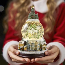 Gift Wrapped Winter Wonderland Lighted Christmas Tree Snow Globe Music Box Sn...