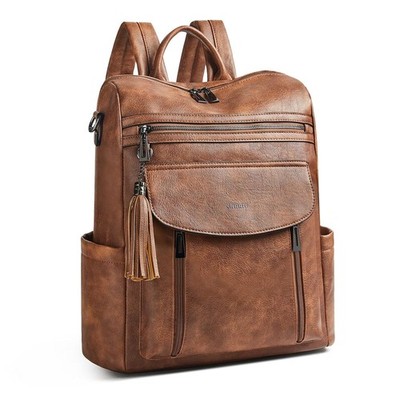 Shrrie Laptop Backpack for Women, 15.6 Inch Travel Backpack Leather Carry On