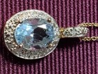 Sterling Silver 925 Jewelry Gold Vermeil Oval Blue Topaz & Diamond Necklace — photo 3