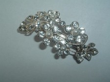 VINTAGE FAUX PEARL  RHINESTONE FLOWER SILVER TONE METAL BARRETTE HAIR ACCESSORY