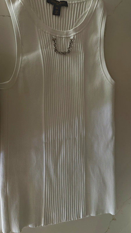 Louis Vuitton White Ribbed Knit Chain Accent Stretch Scoop Neck Tank Top XS
