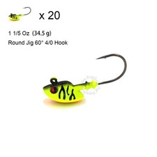 20 x 1 1/5 Oz 4/0 Hook Stand Up Lead Round Jig Head Double Holder Tiger Jigs