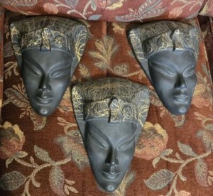3 Vtg Extreme Art Deco Egyptian Revival Pharoah Face Masks Plaques