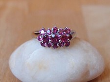 Natural Orissa Rhodolite Garnet Cluster 925 Sterling Silver Ring Size L