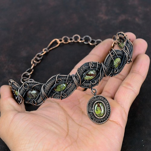 Mothers day Sale Copper Natural Dragon Bloodstone Chain Wire Wrapped Necklace - Picture 2 of 6