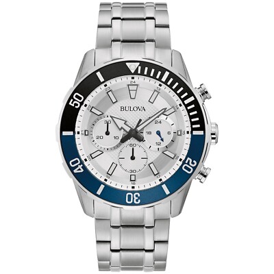 Bulova Men's Classic Quartz Chronograph Silver Stainless Steel Watch 44mm 98A257