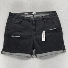 VIGOSS Marley Shorts Women's Plus 24W Black Stretch Denim Distressed Mid Rise