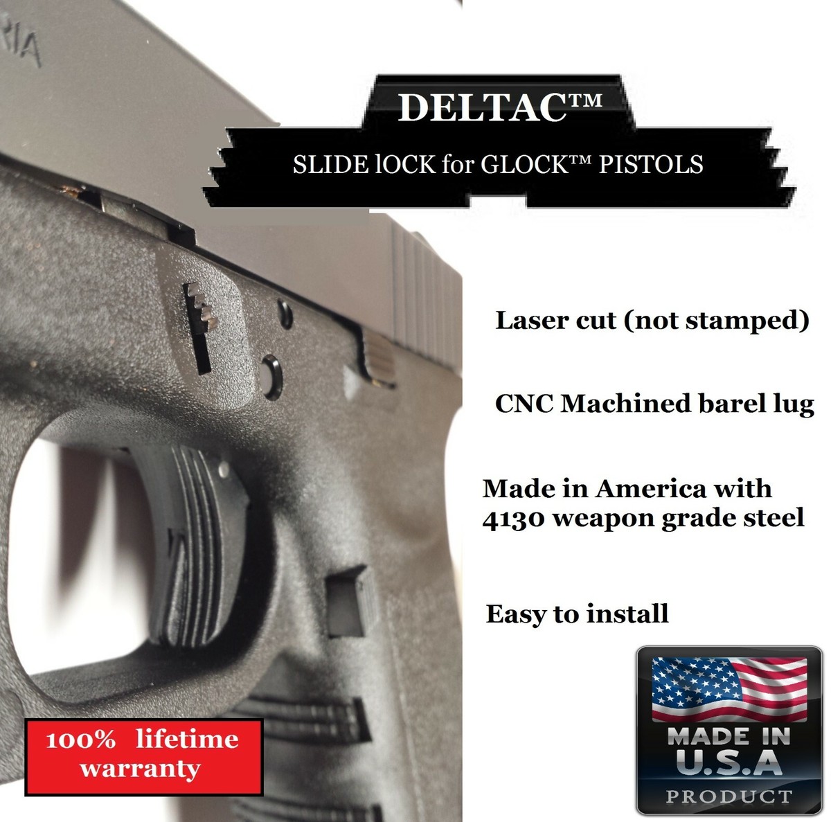 Deltac® Extended Slide Lock release Lever For Glock 30 Gen1 to