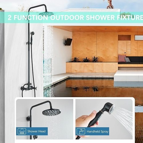 Bathroom Exposed 8"Rain Shower Faucet System Outdoor Shower Fixture Wall Mounted - Picture 278 of 287