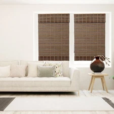 THY Cordless Bamboo Roman Window Blinds Light Filtering Sun Shade with Valence