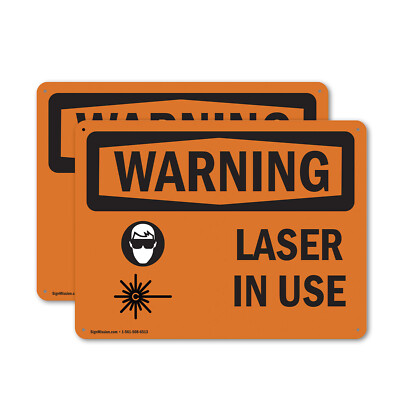 (2 Pack) Laser In Use With Symbol OSHA Warning Sign Decal Metal Plastic