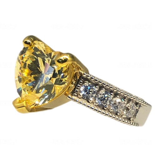 Canary Yellow Heart Shaped Simulated Diamond Ring 14k White Gold Silver Art Deco - Picture 5 of 12