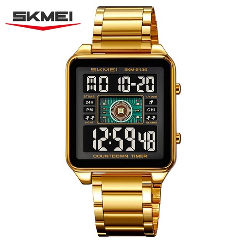 SKMEI Hombre Reloj Deportivo Esfera Rectangular Reloj Pulsera Digital Hombre Acero Relojes LED - Imagen 18 de 32