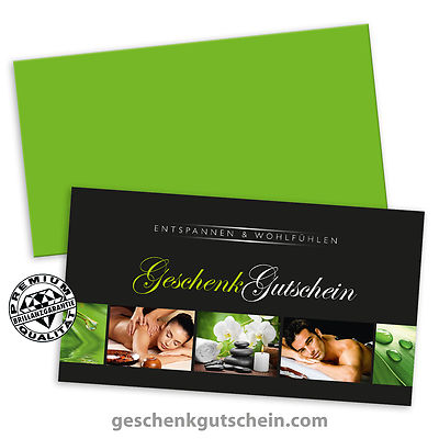 Gutscheinkarten ''Standard'' mit Kuvert für Kosmetik Wellness Spa Massage MA1333
