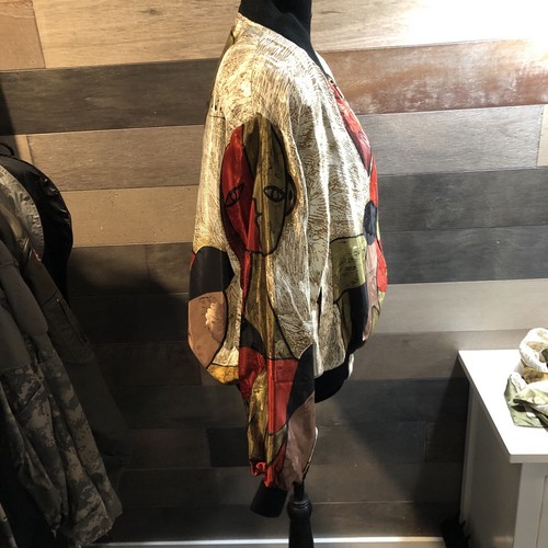 VINTAGE "SILKWORM" Jacke Erwachsene L Picasso Satin Bomber Style Art to Wear mit Schal - Bild 6 von 8