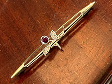Antique ruby and diamond 9ct gold brooch