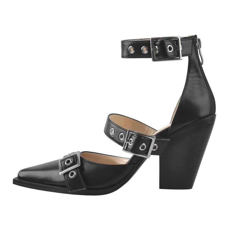 Women's Pointed Toe Buckle Zipper Chunky Heel Sandals Ankle Straps Pumps US10