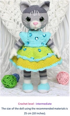 HÄKELANLEITUNG KOPIE süße Katze im Kleid Spielzeug Amigurumi 4-fädig Garn 306