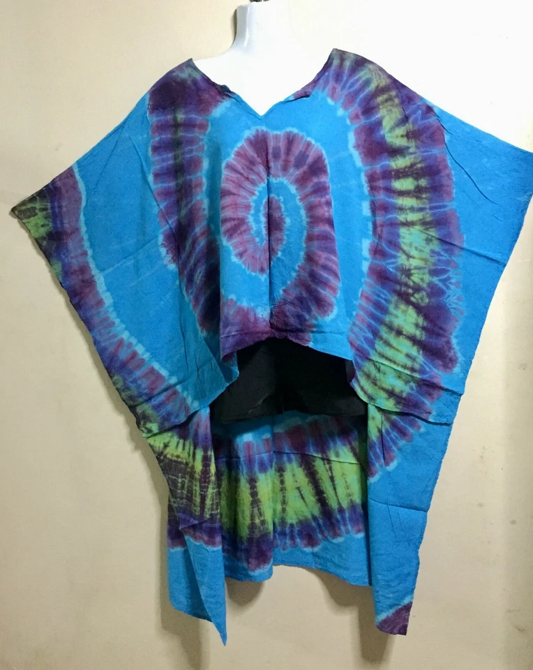 New boho unique Tie Dye spiral kimono sleeve rayon handmade top blouse casual  - Image 4 of 4