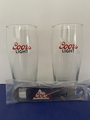 Coors Light 22oz Glasses(2) And A Coors Light Metal Bartender Btl Opener New!