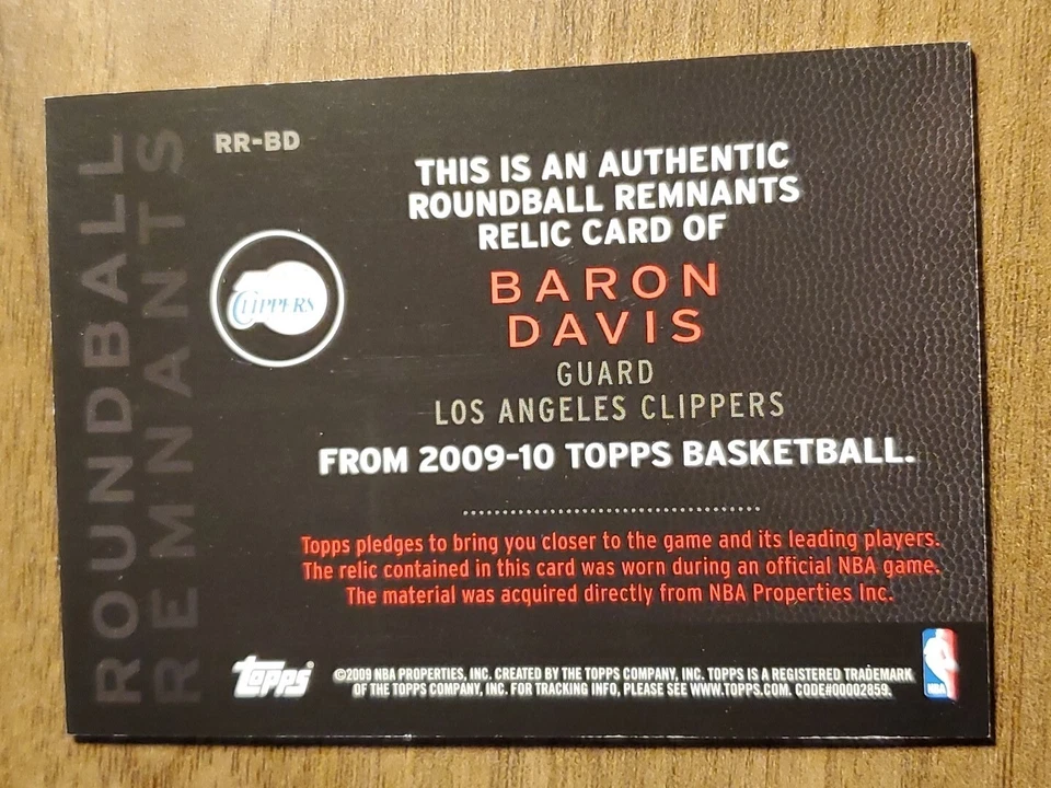 2009 Topps #RR-BD Baron Davis  Roundball Remnants  Mint+ New Clippers - Image 3 of 3