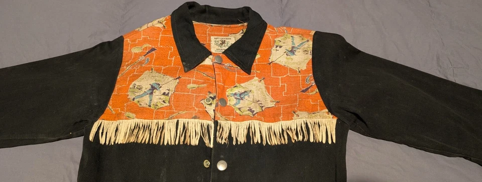 Rare Vintage Davy Crockett Boys Rope N Ride Coat Jacket, Leather Cowhide Tassels - Image 2 of 4