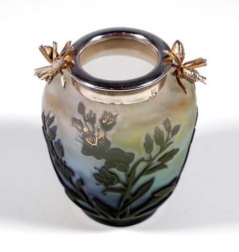 EMILE GALLE NANCY FRANCE CAMEO VASE WIESENBLUMEN DEKOR & SILBER MONTUR UM 1904 - Picture 2 of 9