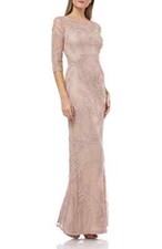 JS COLLECTIONS PEARL BEADED SOUTACHE COLUMN PINK TAUPE GOMN DRESS sz 4