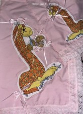 Pink Crib Sheet Set Sheet Appliqu  Giraffe Pillowcase Sheet Vintage Handmade