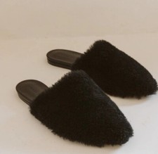 Jenni Kayne Black Shearling Moc Clog Mules Womens 38 Quiet Luxury